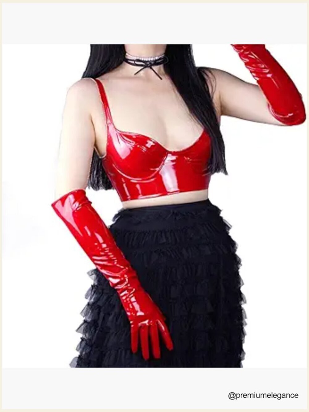 Over the Elbow 20" Long Faux Patent Leather Gloves Opera Evening Costume